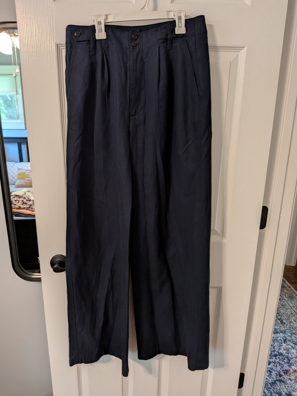 Navy Wide-Leg Dress Pants
